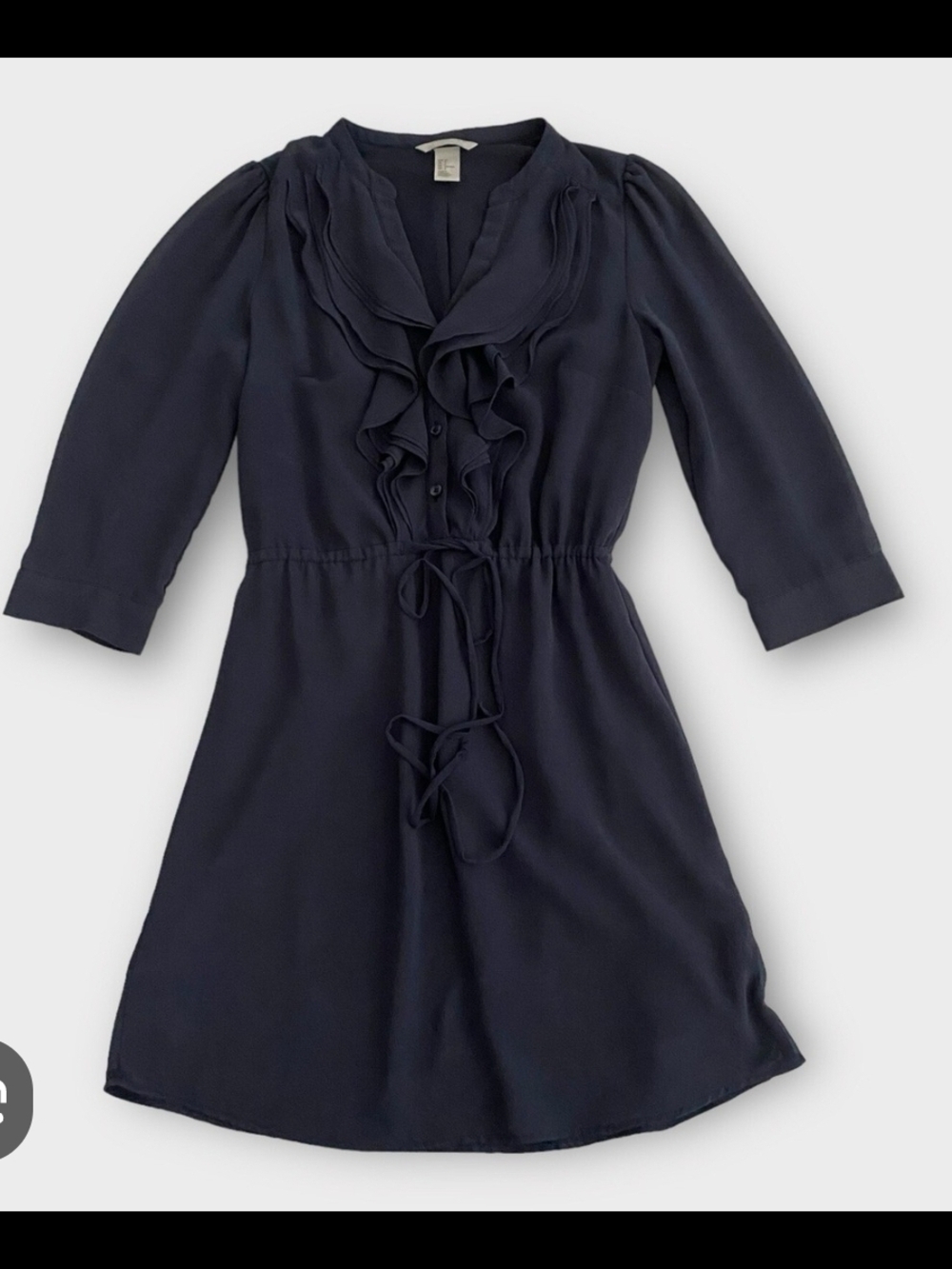 Girls Navy Ruffle-Front Dress with Tie Waist